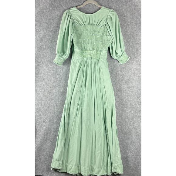 Free People String Of Hearts Maxi Dress Womens Small Green Smocked Boho Peasant - Picture 11 of 16